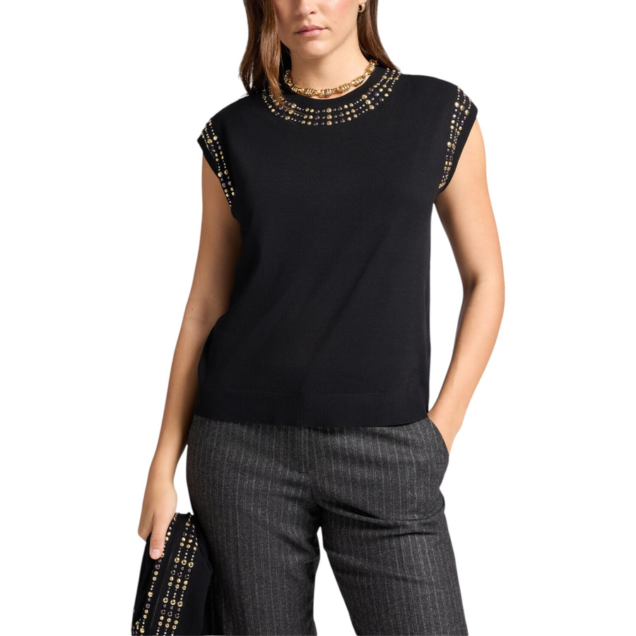 Maglia donna maniche corte con borchie