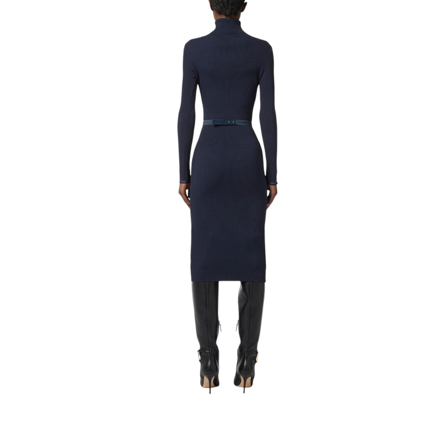 Abito donna in maglia a costine con cintura