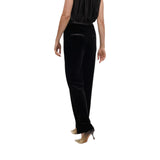 Pantaloni donna dritti in velluto con dettagli in eco pelle