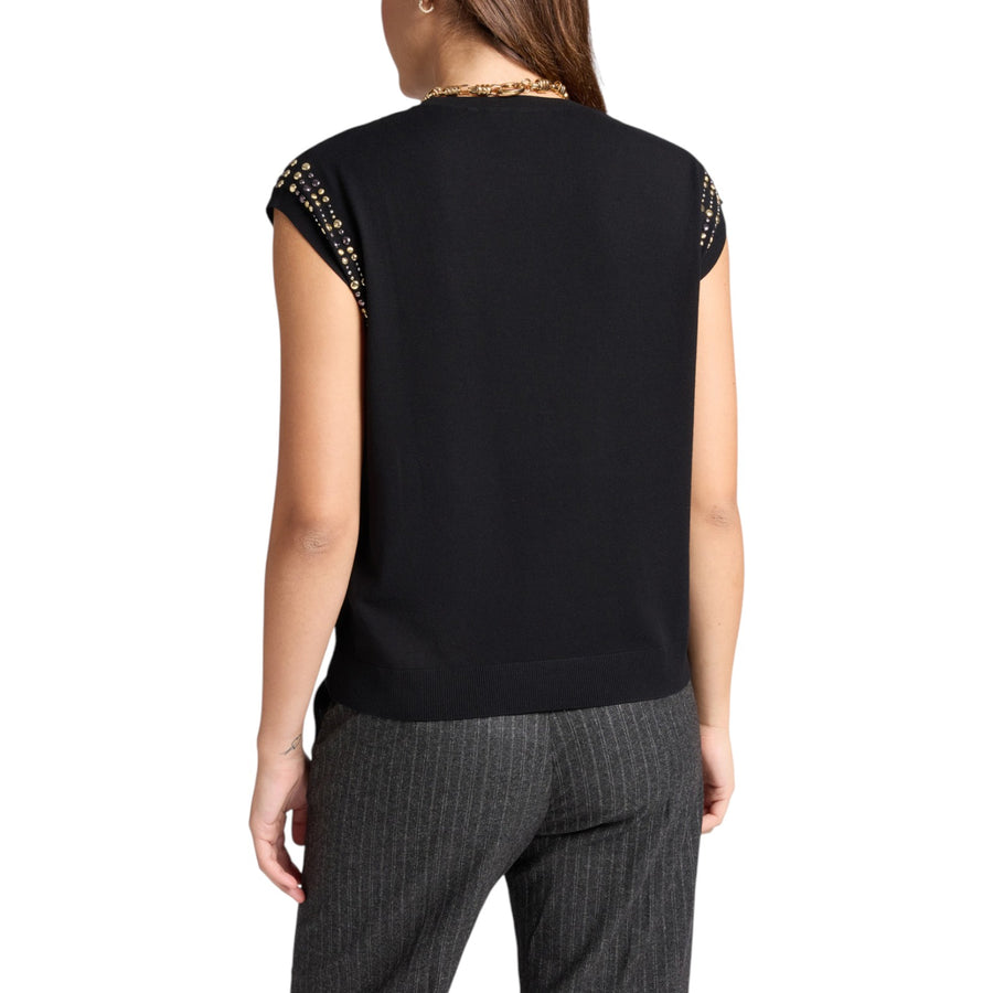 Maglia donna maniche corte con borchie