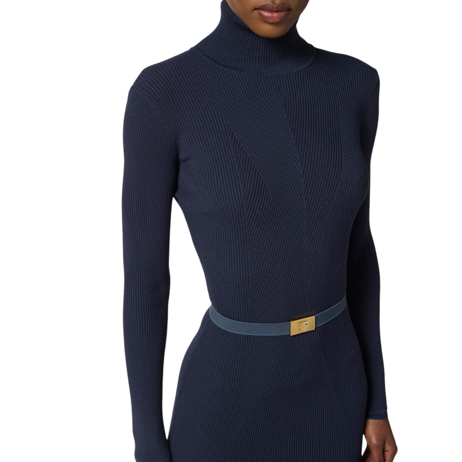 Abito donna in maglia a costine con cintura