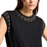 Maglia donna maniche corte con borchie