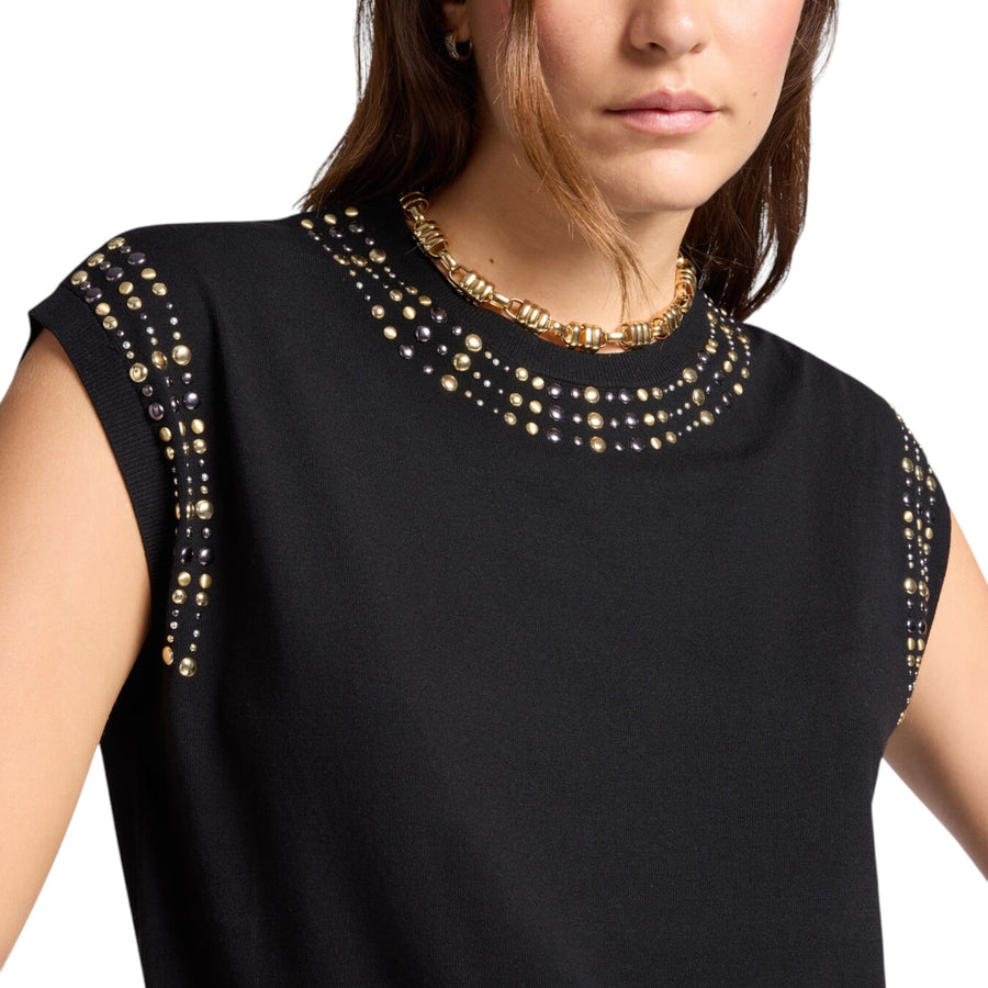 Maglia donna maniche corte con borchie