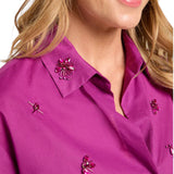 Camicia donna in voile di cotone ricamata a mano