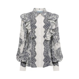 Camicia donna con stampa pizzo e volant