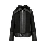 Giacca donna biker con dettagli fluffy