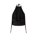 Top donna con scollo all'americana e frange