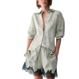 Camicia donna jacquard con ricami gioiello
