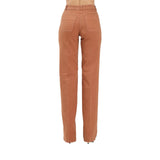 Jeans donna a vita alta cuoio