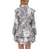 Camicia donna con stampa pizzo e volant