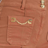 Jeans donna a vita alta cuoio