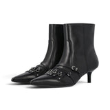 Stivaletti donna alla caviglia in pelle con cinturini e frange