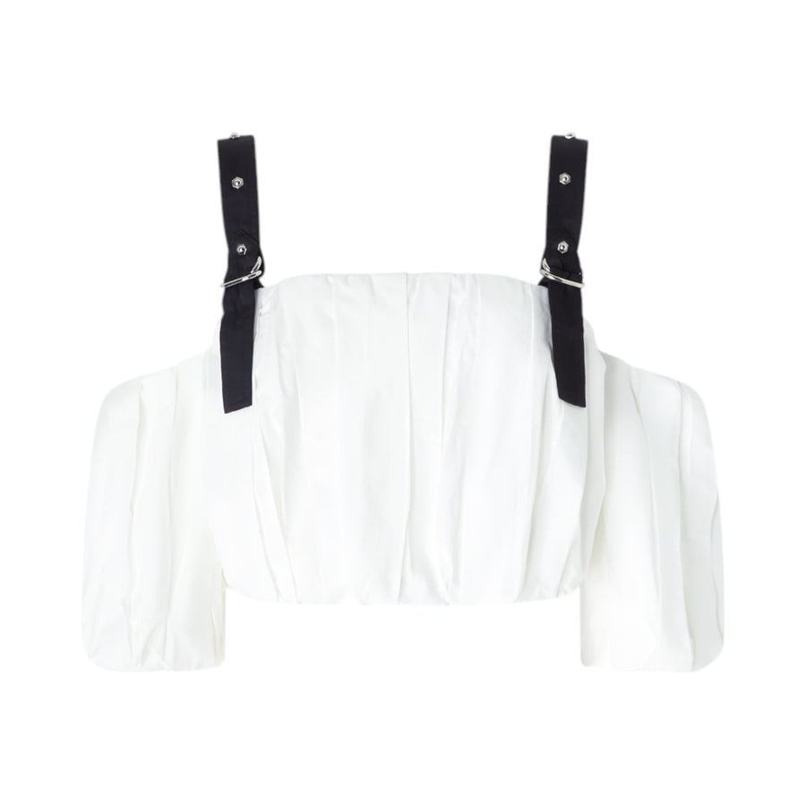 Top corto donna a palloncino con spalle scoperte