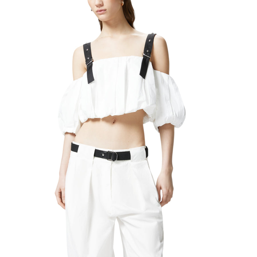 Top corto donna a palloncino con spalle scoperte