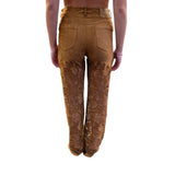 Pantaloni donna flare scamosciati con ricamo sangallo