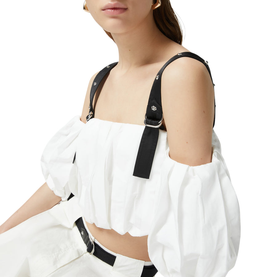 Top corto donna a palloncino con spalle scoperte