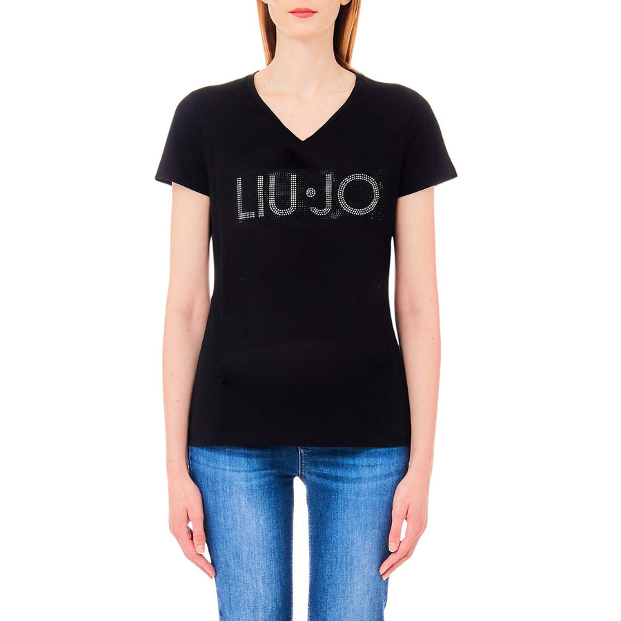T-shirt donna con logo e applicazioni