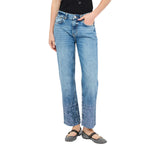 Jeans donna straight con strass