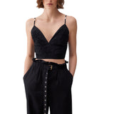 Top donna in popeline con ricamo