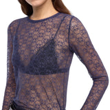Maglia donna in pizzo stretch con motivo logo Love Birds