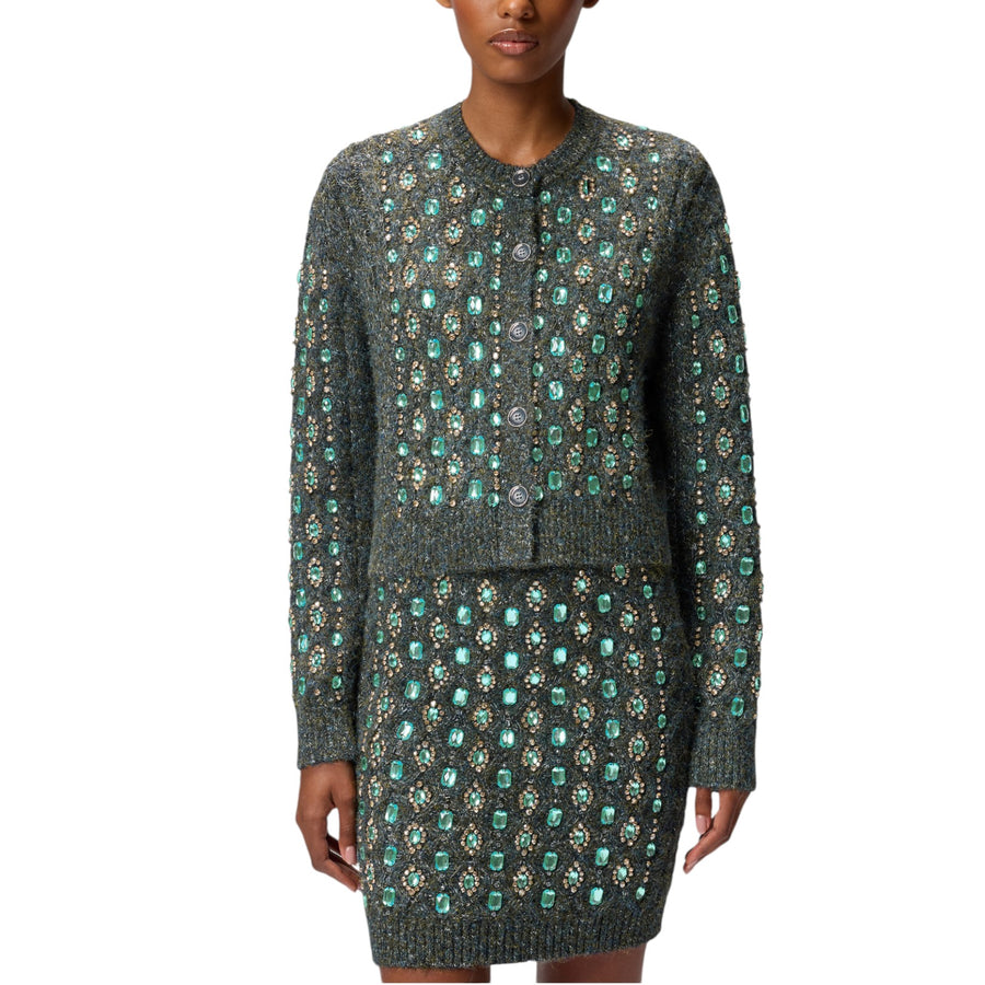 Cardigan donna in maglia mulinè con applicazioni gioiello