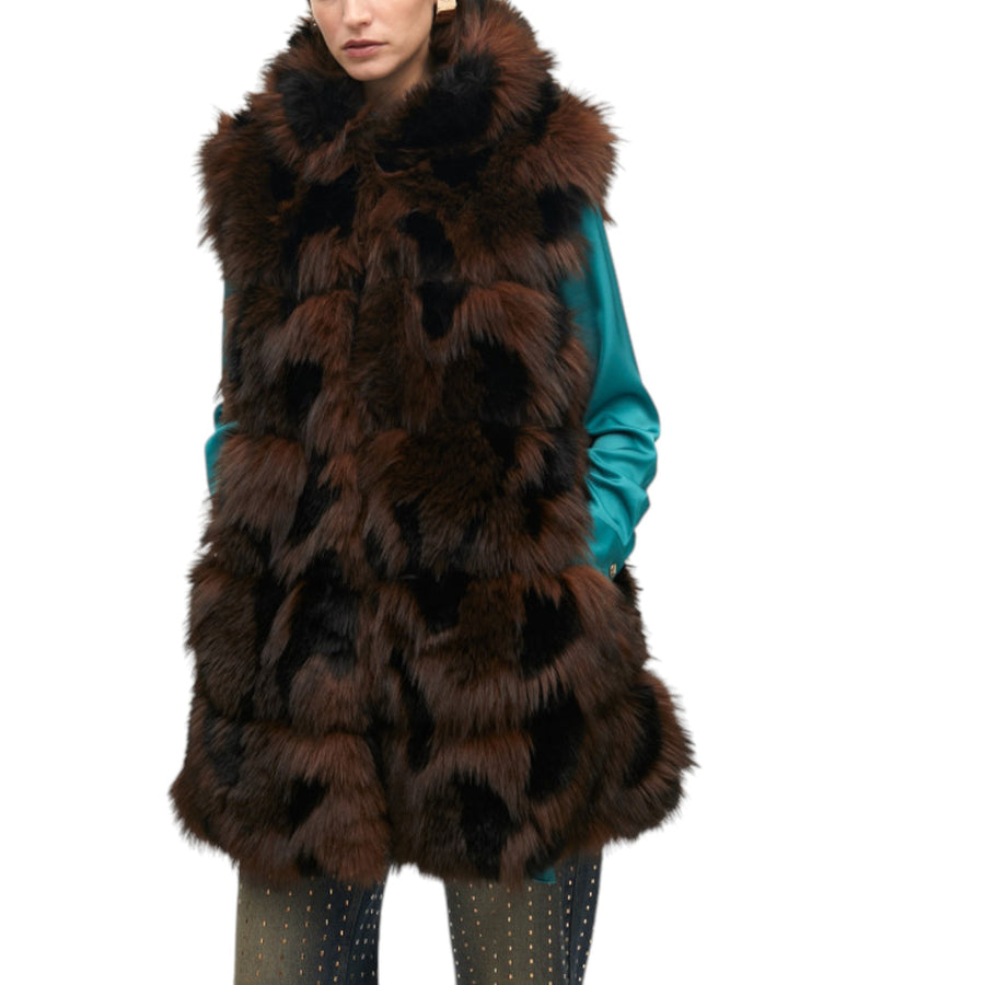 Gilet donna a pelo lungo con interno stampato