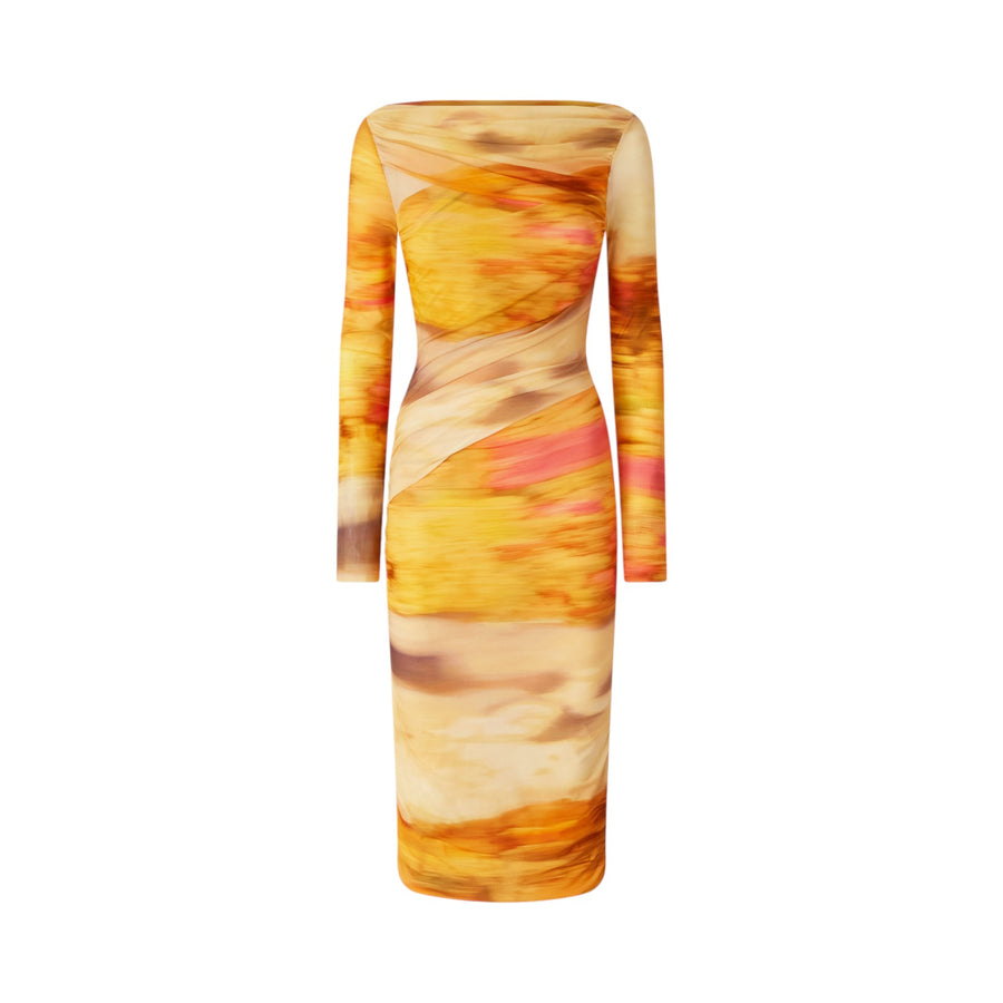 Vestito donna midi aderente stampa paesaggio