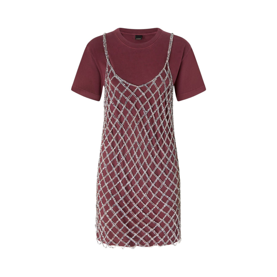 Abito donna t-shirt corto combinato con vestitino paillettes