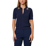 Maglia donna a polo con ricamo