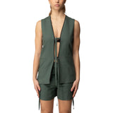 Gilet donna lungo sartoriale con lacci