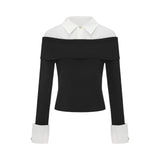 Maglia donna a coste scoperte con colletto della camicia