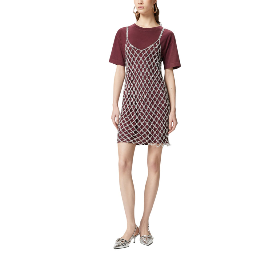 Abito donna t-shirt corto combinato con vestitino paillettes