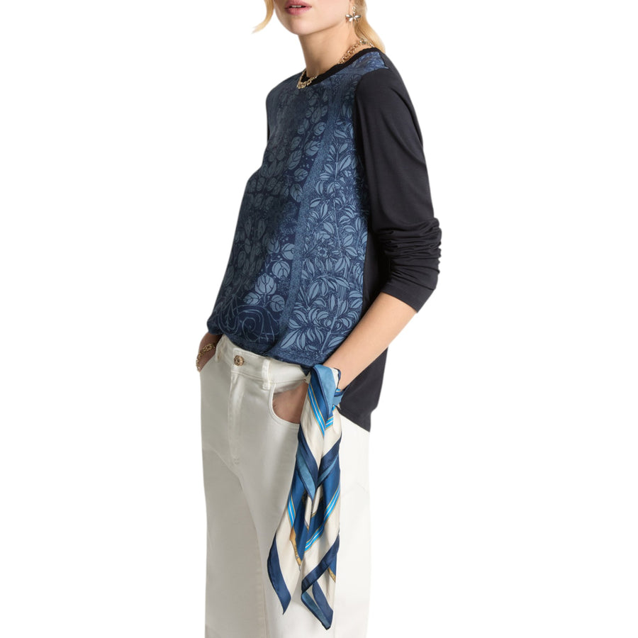 T-shirt donna in due tessuti con stampa