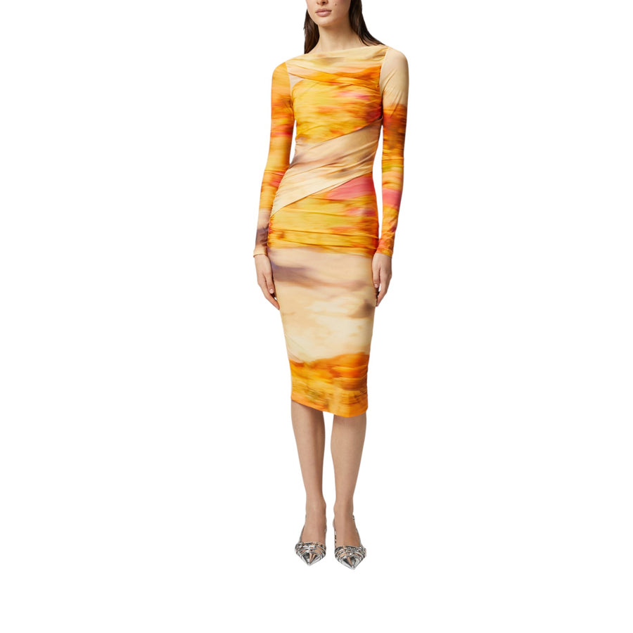Vestito donna midi aderente stampa paesaggio
