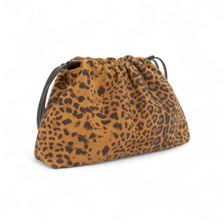 Clutch donna a spalla piccola in suede con stampa leopardata