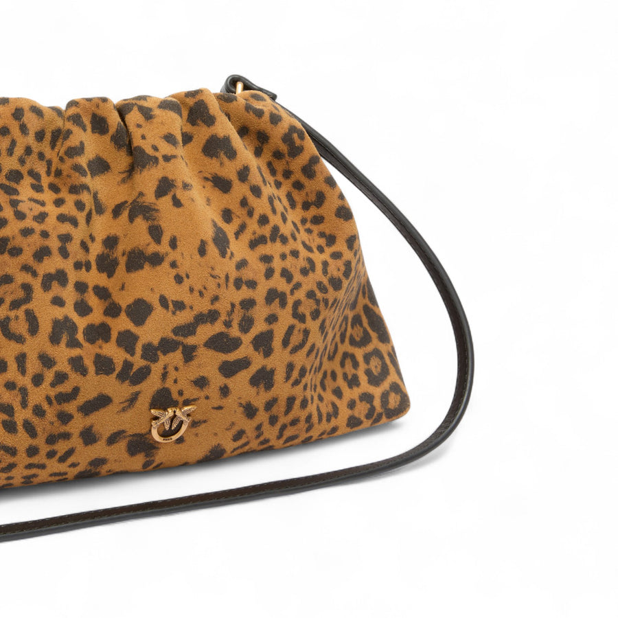 Clutch donna a spalla piccola in suede con stampa leopardata