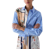 Camicia donna in twill stampato e popeline