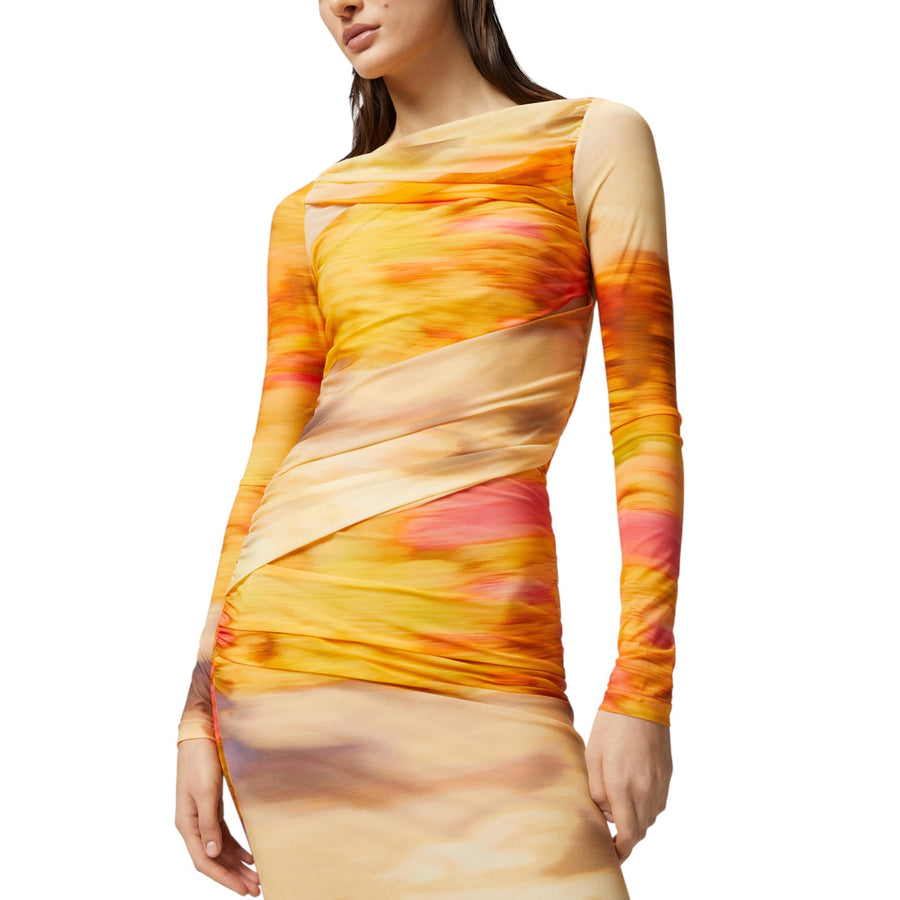 Vestito donna midi aderente stampa paesaggio