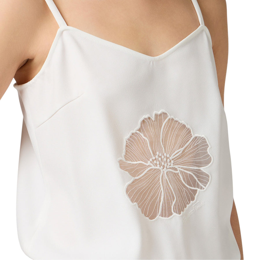 Tuta donna trompe-l'oeil in crêpe e denim