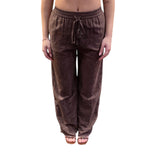 Pantaloni donna in mussola di cotone con ricamo sangallo