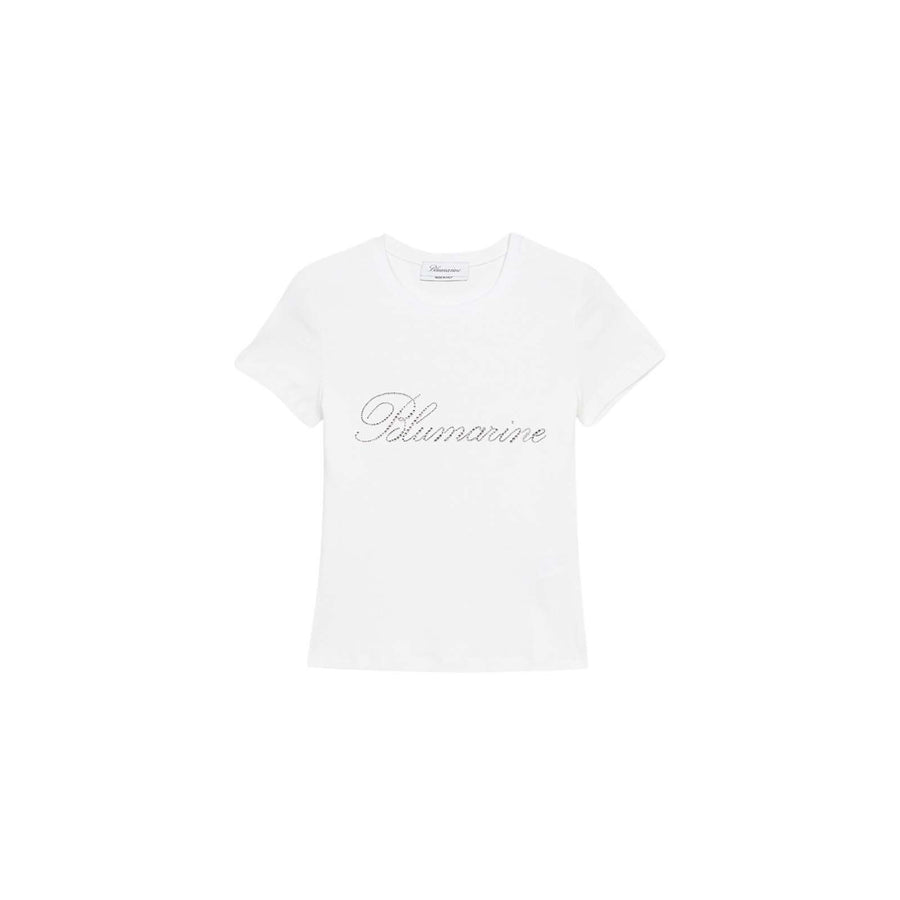 T-shirt donna con ricamo logo blumarine in strass