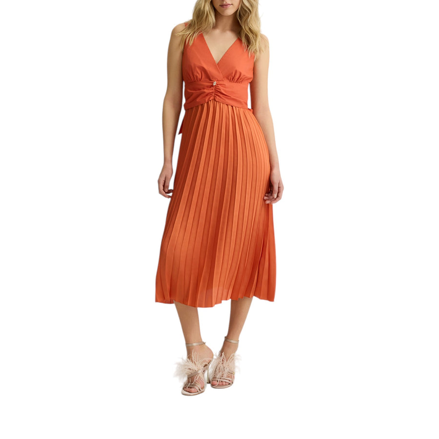 Vestito donna midi in popeline e raso plissé
