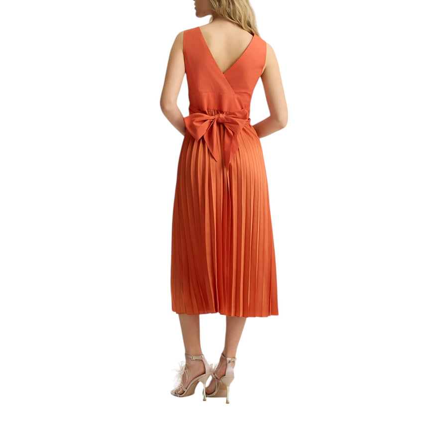 Vestito donna midi in popeline e raso plissé