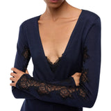 Abito donna midi in lana con dettagli in pizzo