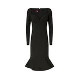 Abito donna midi aderente con scollo a cuore e volant