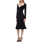Abito donna midi aderente con scollo a cuore e volant