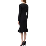 Abito donna midi aderente con scollo a cuore e volant