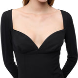 Abito donna midi aderente con scollo a cuore e volant