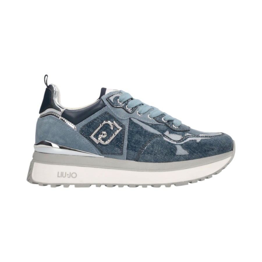 Sneakers donna platform in glossy denim
