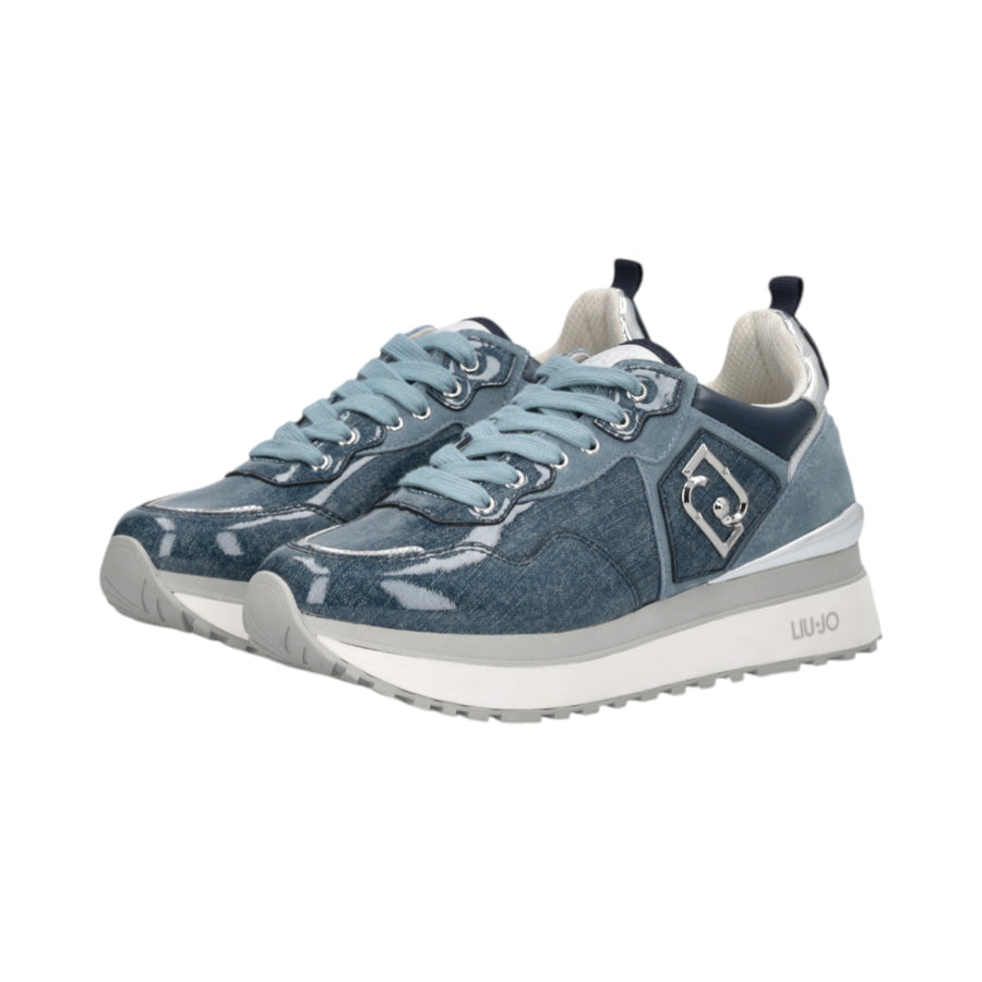 Sneakers donna platform in glossy denim
